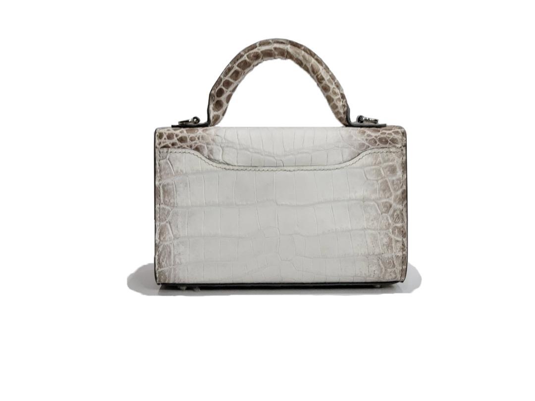 White Handmade Genuine Crocodile leather Handbag with sling
