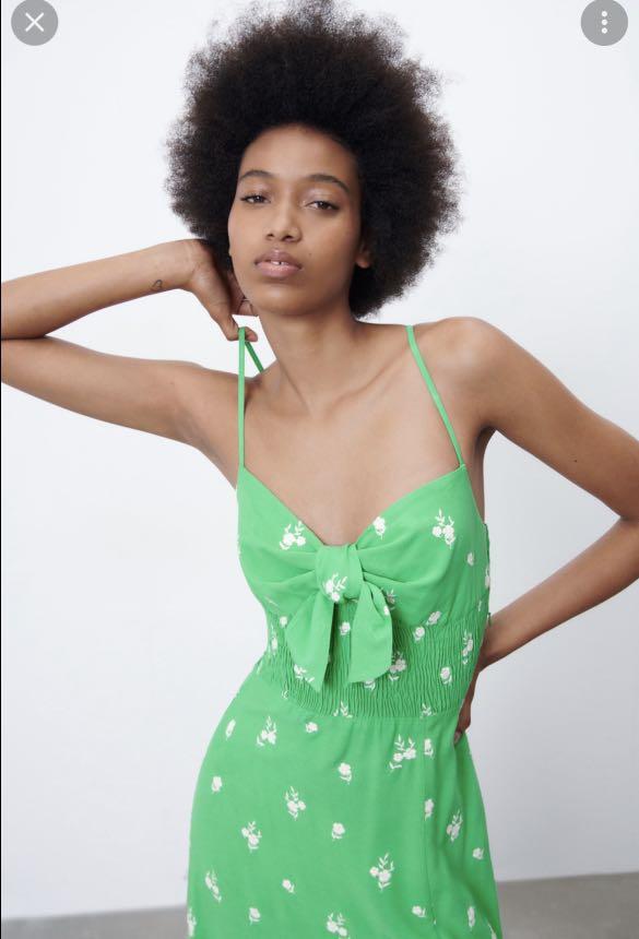 green embroidered dress zara ZARA main image 0