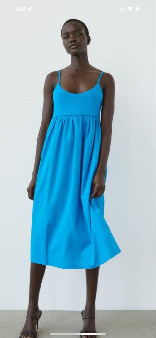 Zara midi dress with contrast ribbed poplin Women s Fashion