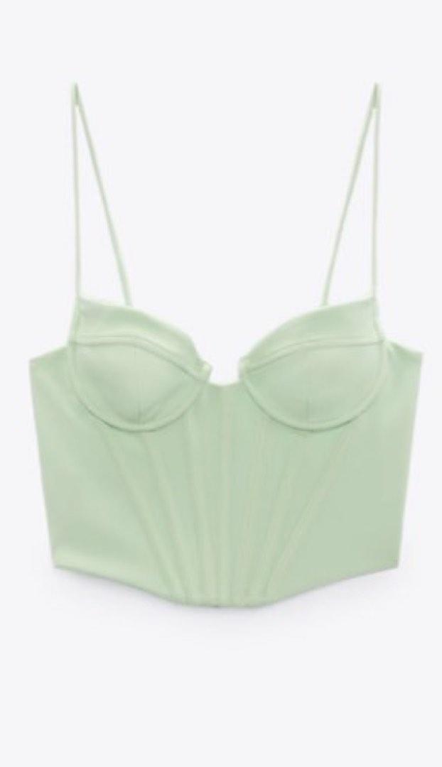 Top Corset Zara Cetim Verde, Blusa Feminina Zara Usado 94528178