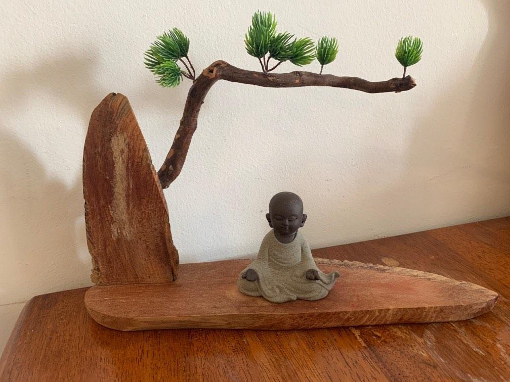 Zen Home Clay Monk Altar Table Display Tree Mountain, Furniture