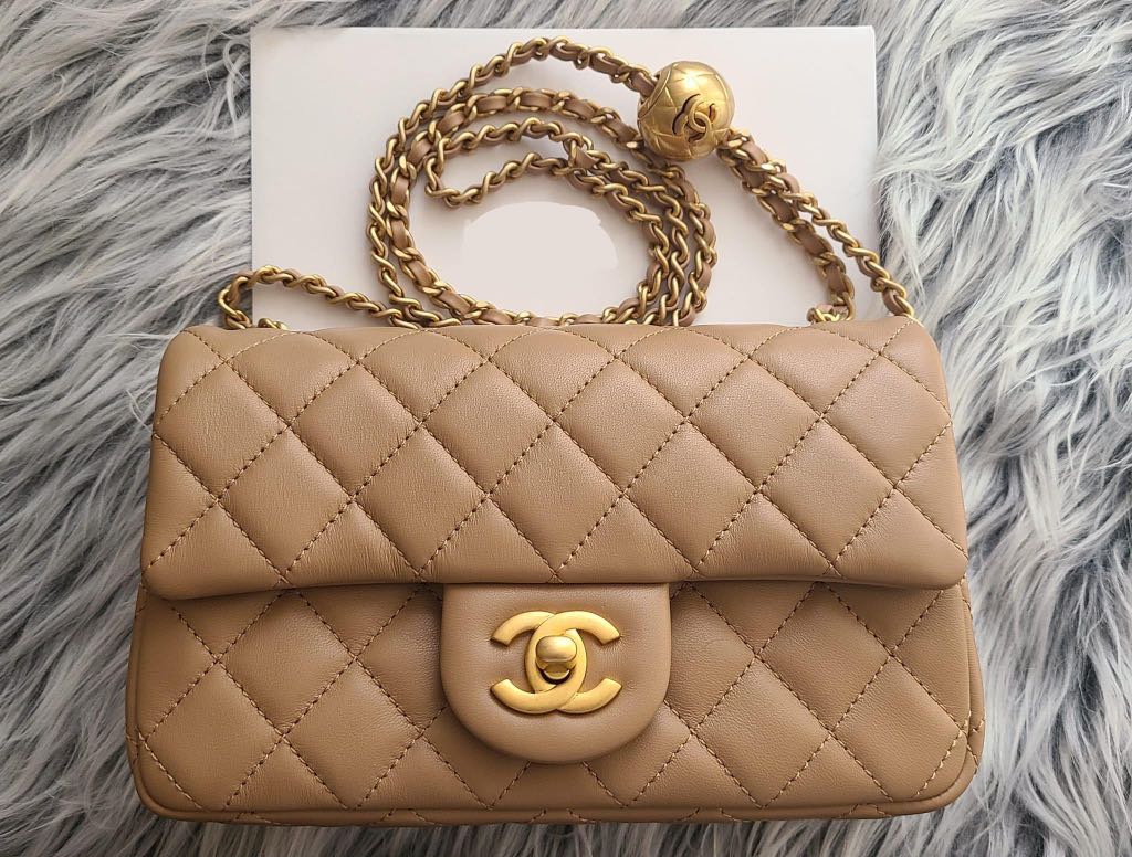 22B Chanel Pearl Crush Beige Mini Rectangle, Luxury, Bags & Wallets on  Carousell