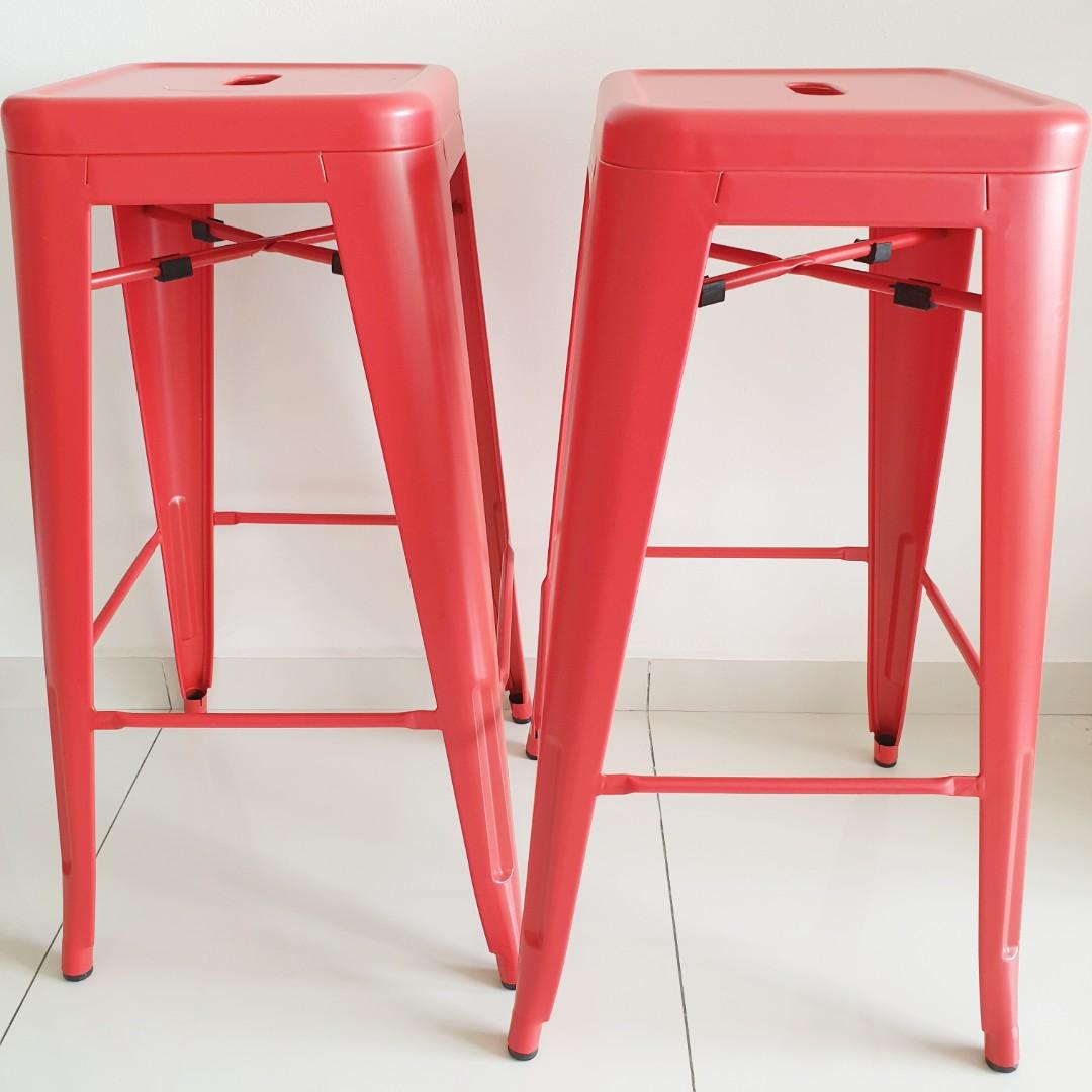 Red Bar High Stools Metal Aluminium Industrial Country Barn Farm
