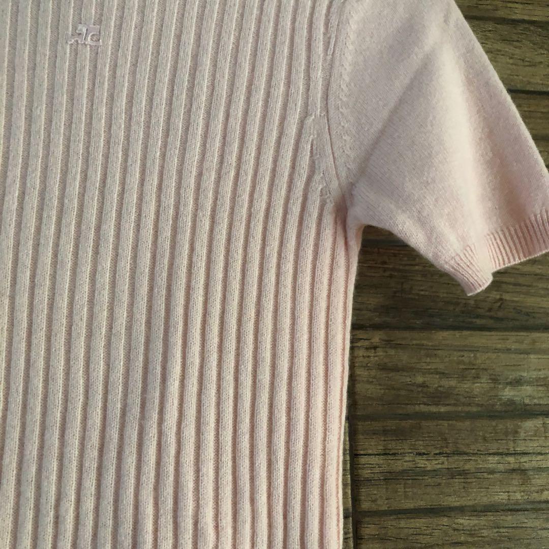 ☻ (with tags) COURREGES Baby Pink Turtleneck Shortsleeve Cashmere 