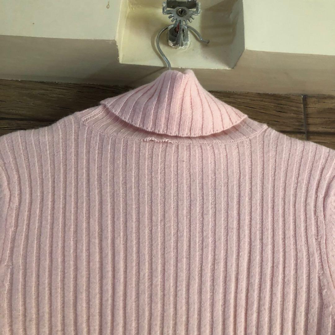 ☻ (with tags) COURREGES Baby Pink Turtleneck Shortsleeve Cashmere 