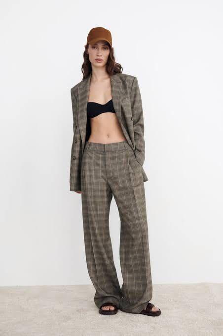 Zara checked shop wide leg trousers
