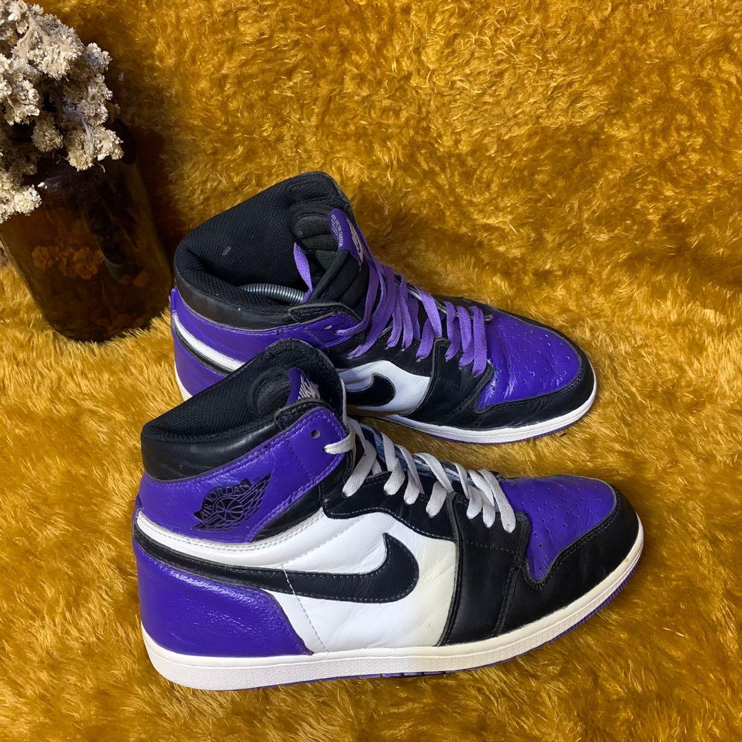 Air Jordan High OG Court Purple, Fesyen Pria, Sepatu Sneakers