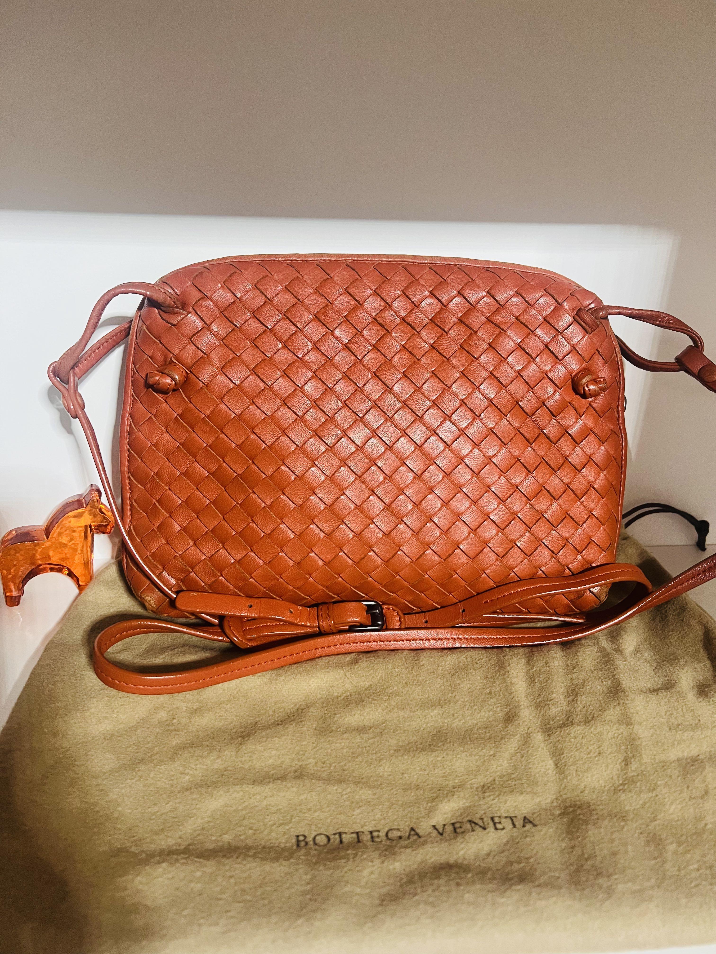 Bottega Veneta - Nodini Orange Woven Leather Crossbody Bag
