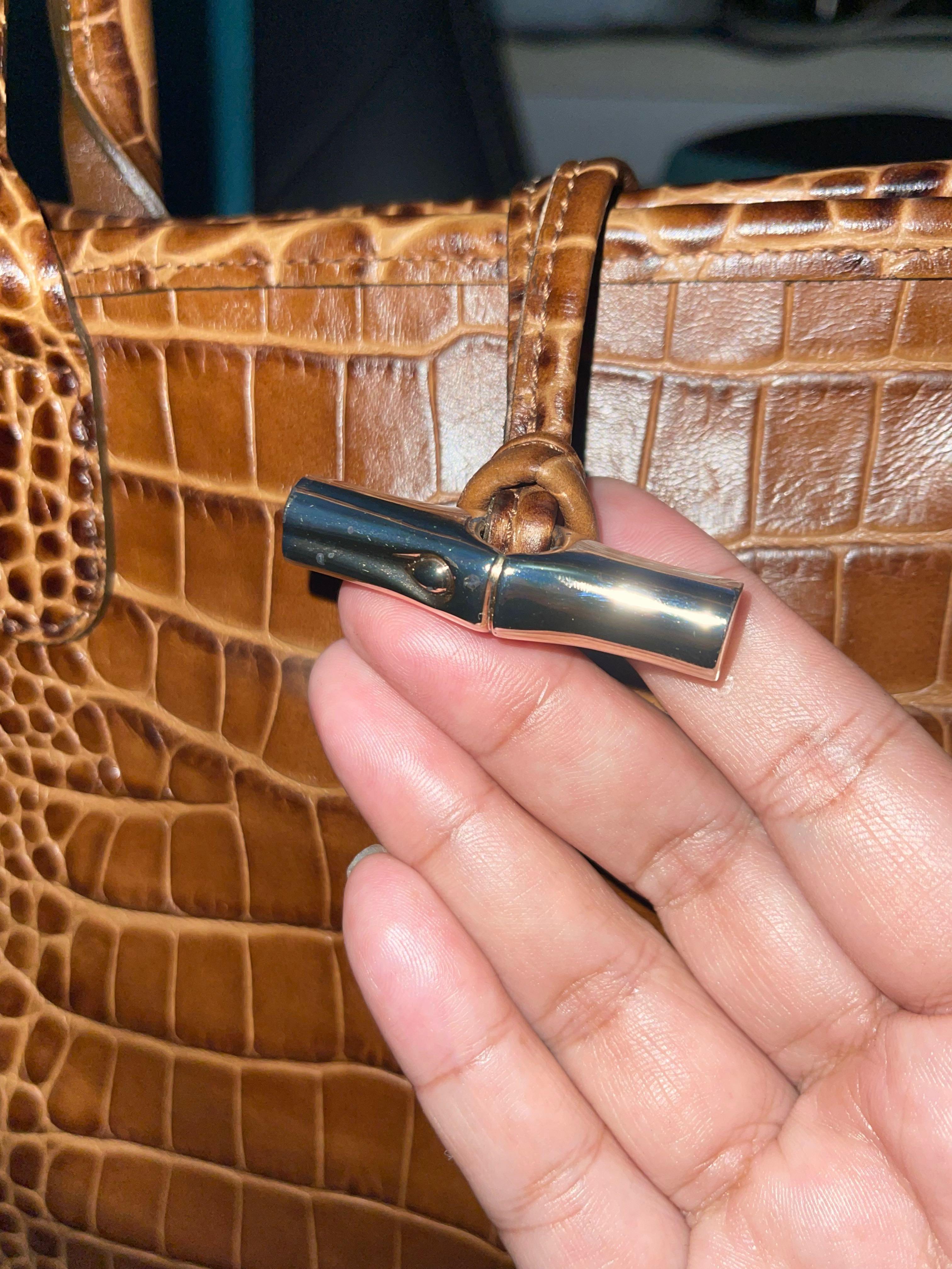 Longchamp Roseau Crocodile Embossed Leather Tote in Orange