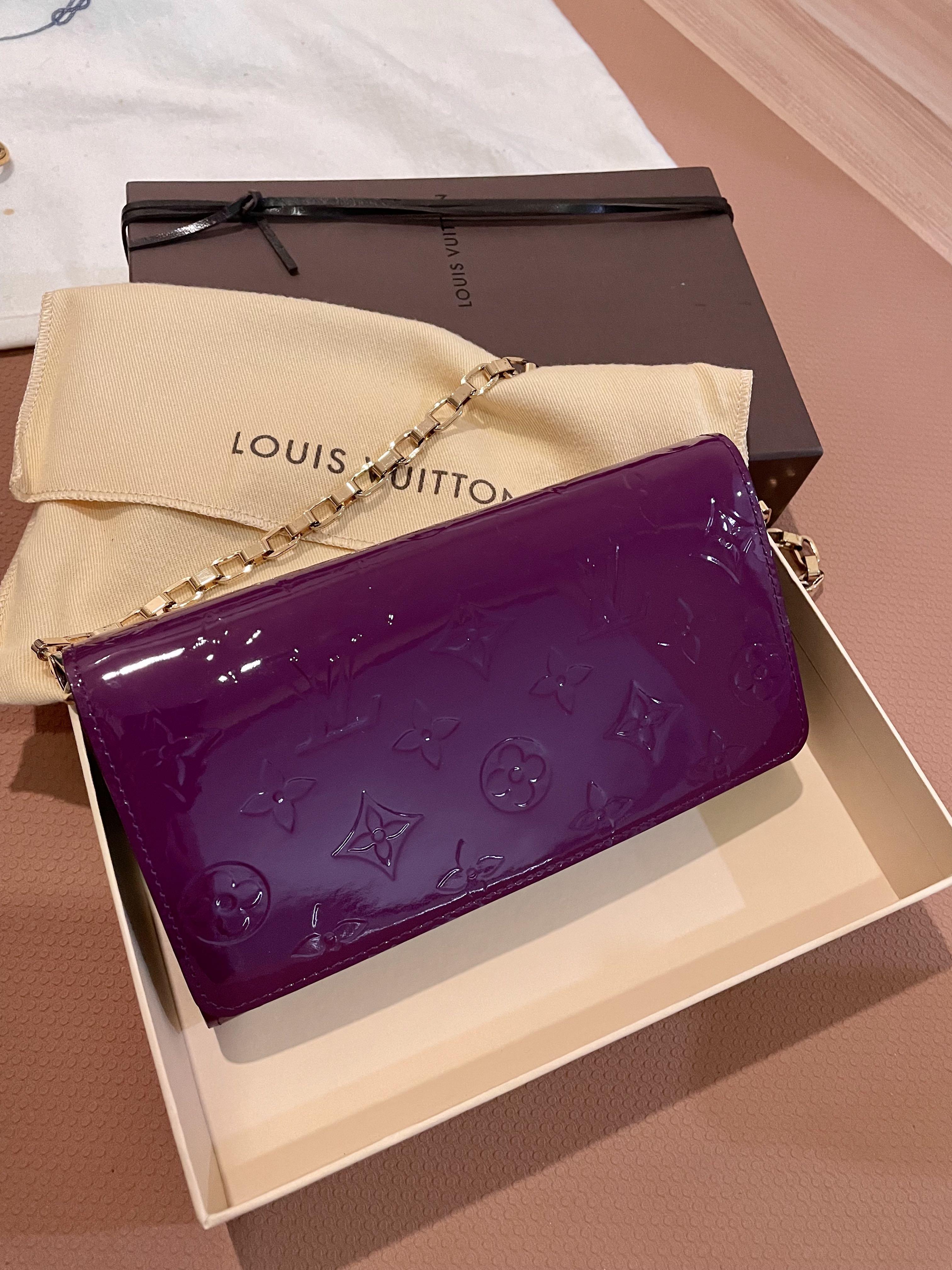 Authentic Louis Vuitton purple Vernis Sarah Chain wallet