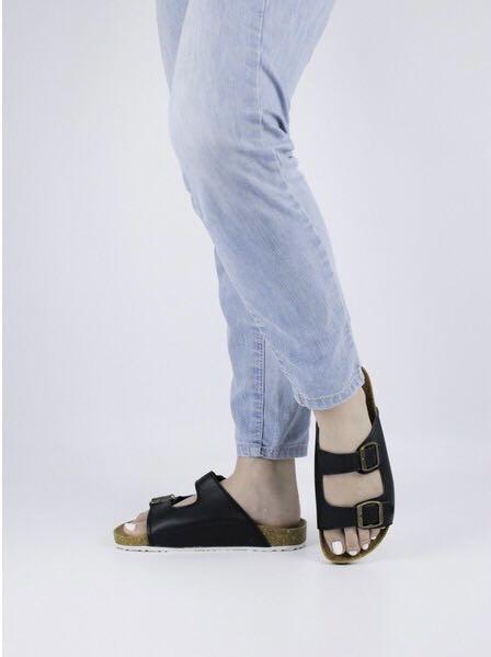 Birkenstock dupe sandals in Black (Category: Slippers and slides) located in Mariveles. Submitted by _shopfinderskeepers (Listing ID 1176123792, Image 1). Description: Brand: CRIZA Color: BLACK Size: SIZE 7 Material: Leather type Rfs: wrong size.