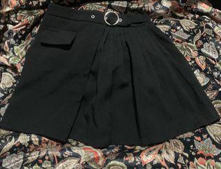 Black Pleated Skort with Faux Belt