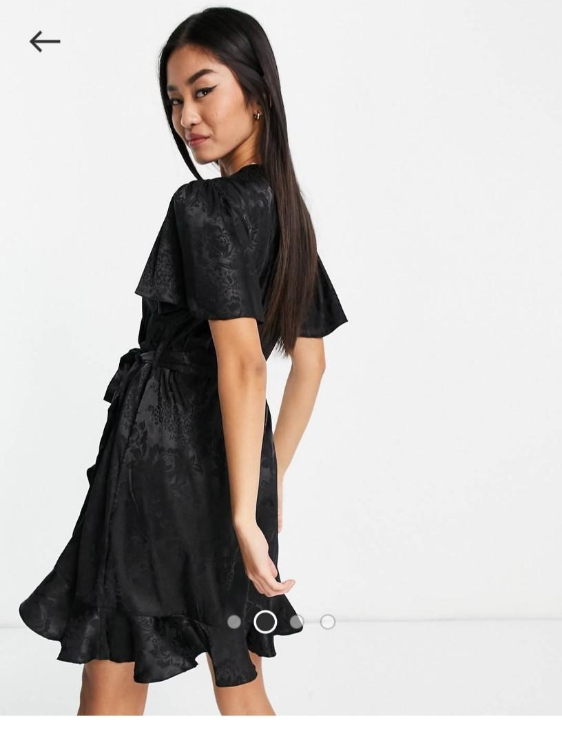 Black satin wrap dress, Women's Fashion, Dresses Sets, Dresses