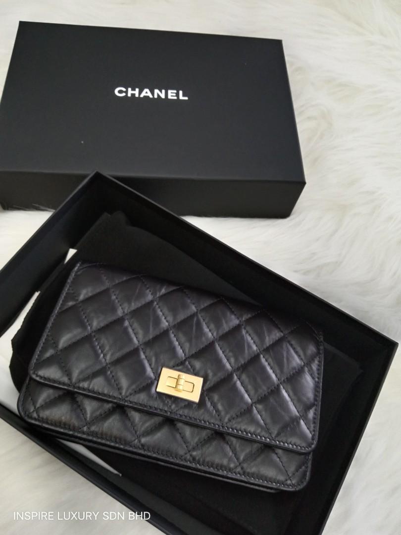 Chanel So Black Chevron Quilted Calfskin Reissue WOC Wallet On