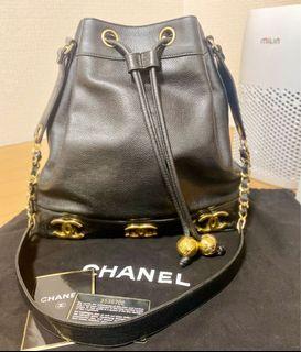 CHANEL VINTAGE BUCKET BAG DRAWSTRING caviar