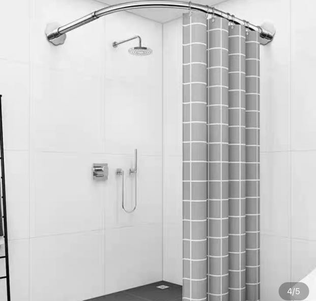 Curved Shower curtain rod set glue to wall tile, Furniture & Home