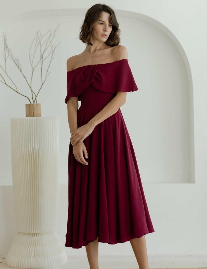 Maroon off store the shoulder dress