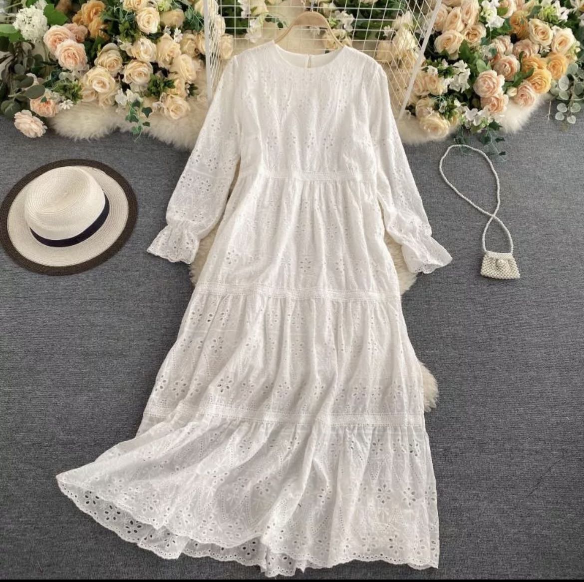 Eyelet Lace Maxi Dress - Natural
