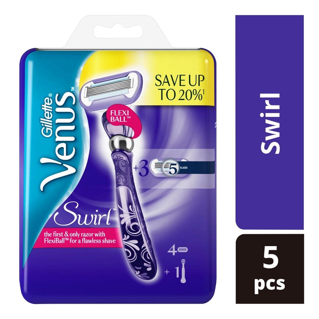 Gillette Venus Razor with 4 Cartridge Refills Swirl, Beauty