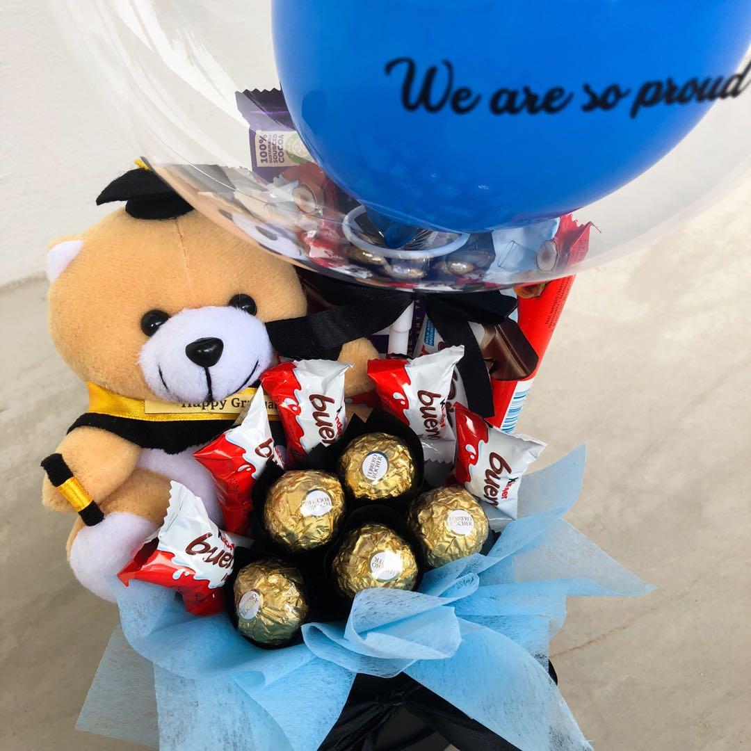 Graduation Bear & Chocolate Balloon Bouquet Box