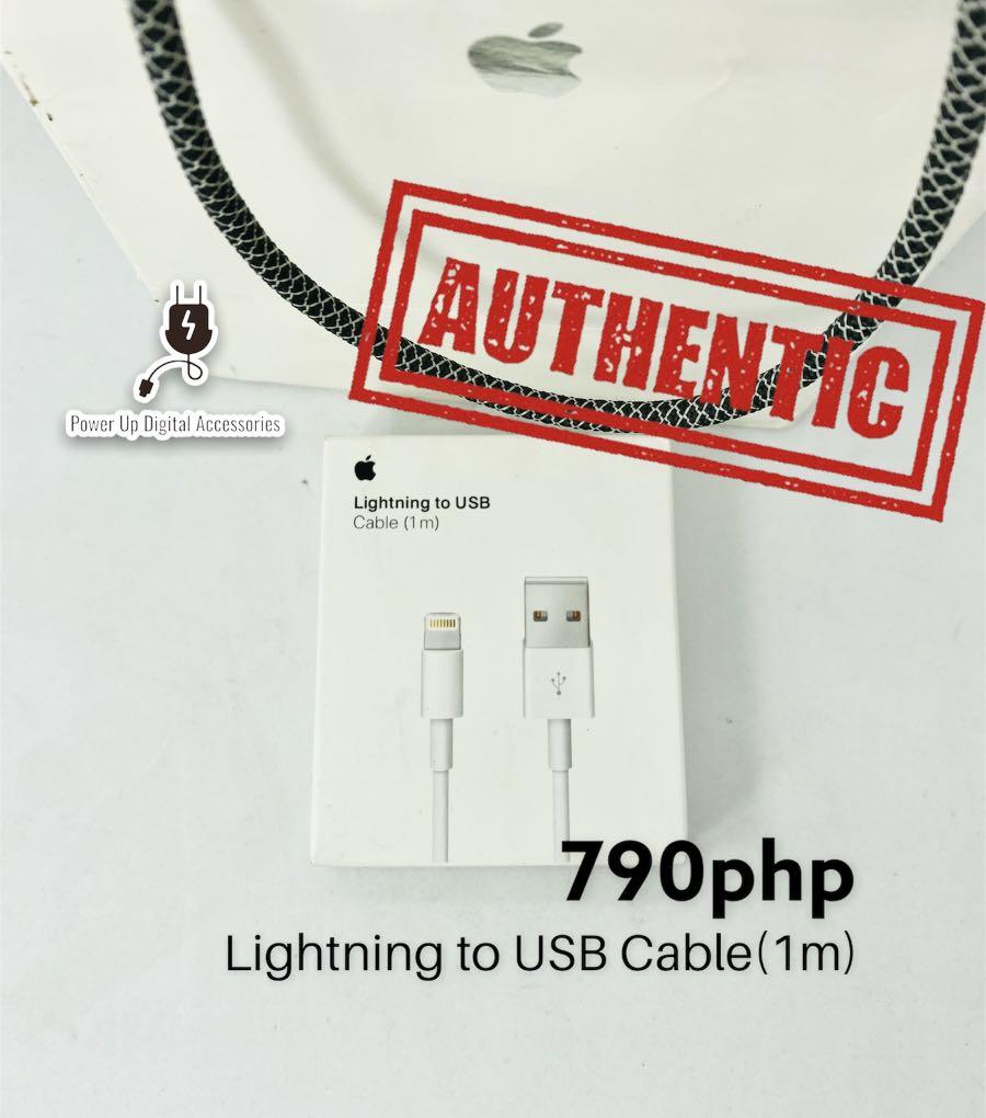 Guaranteed Apple💯Original 1m Cable Lightning USB Cord/ 2m Cable iPhone/iPad (Category: Chargers & Cables) located in Quezon City. Submitted by camille96 (Listing ID 1176199698, Image 1). Description: Original Apple Guaranteed ☑️ PRICE LIST Adapter •20 watts adapter-999php •18 watts adapter- 950php •12 watts adapter- 850php Cable •Usb-C to Lightning(Type C Cable)- 850php •1m cable Lightning to Usb- 790php •2m cable Lightning to Usb- 850php •Usb-C