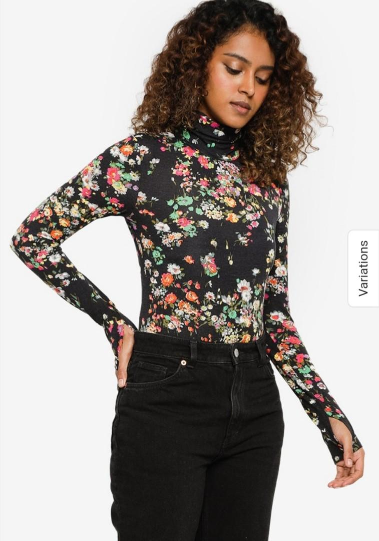 H\u0026M floral turtleneck body suit, Women 