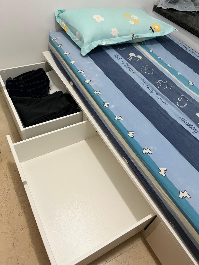 IKEA NORDLI 白色 單人床 WHITE SINGLE BED (連貯物組合 w/storage), 傢俬＆家居, 傢俬, 床架及床褥