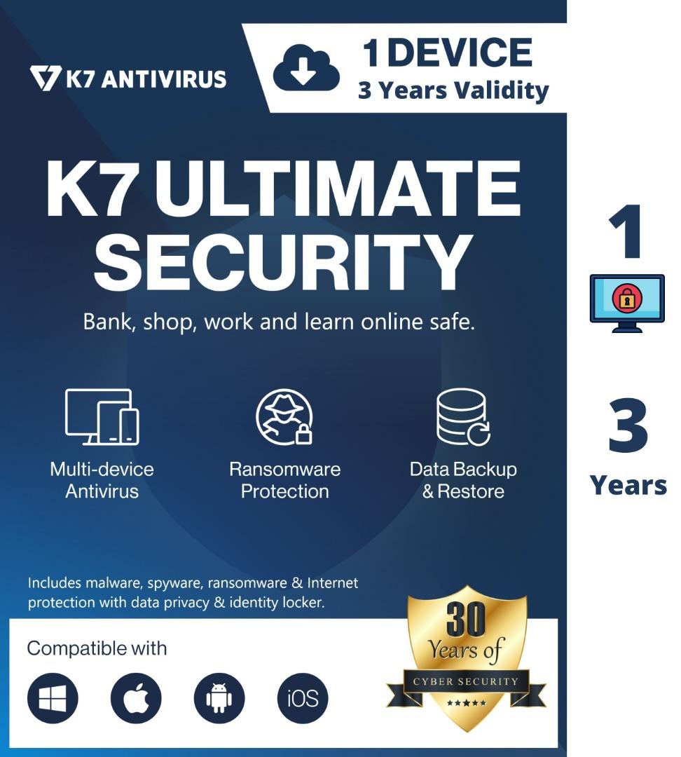 K7 Ultimate Security Antivirus Software 2022 | 1 Device, 3 ...