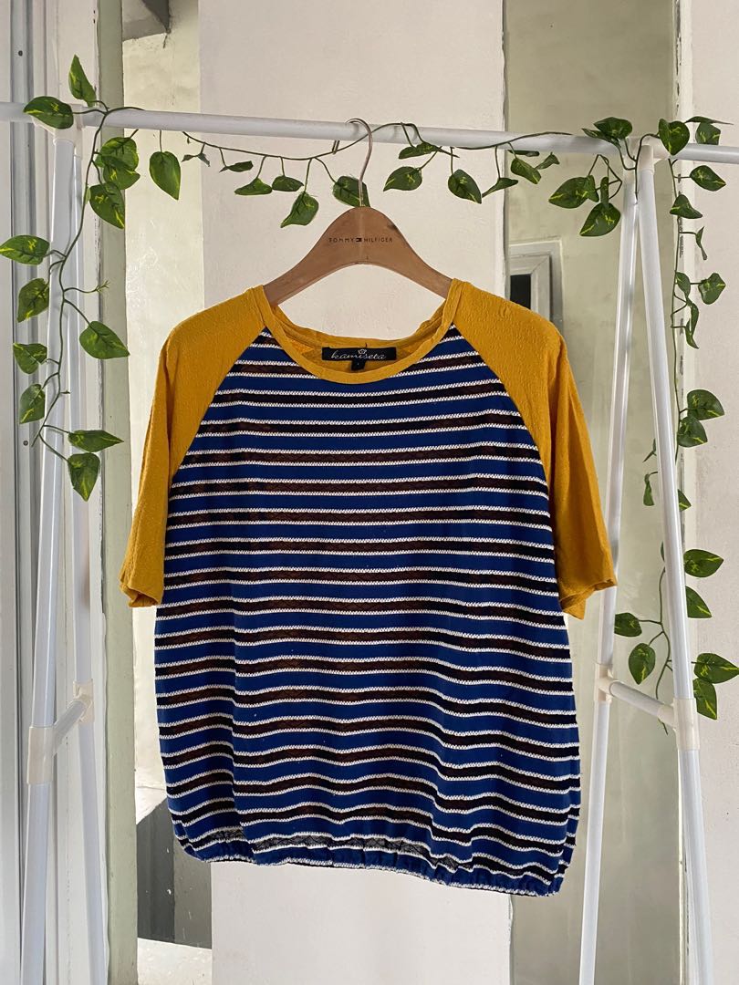 KAMISETA blue and yellow top, Women's Fashion, Tops, Blouses on Carousell