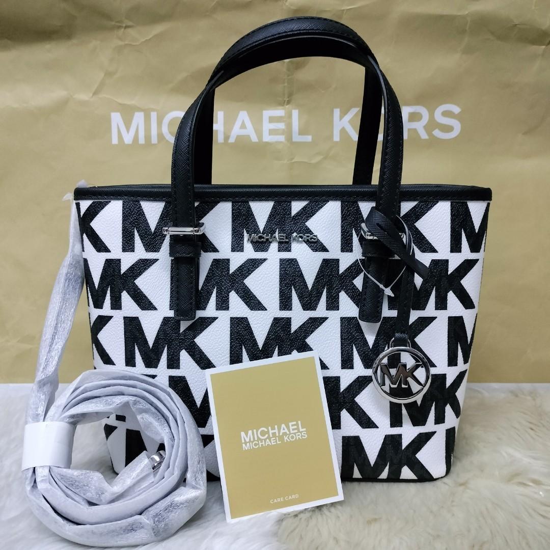 Michael Kors Optic White Black Monogram XS Extra Small Travel Tote