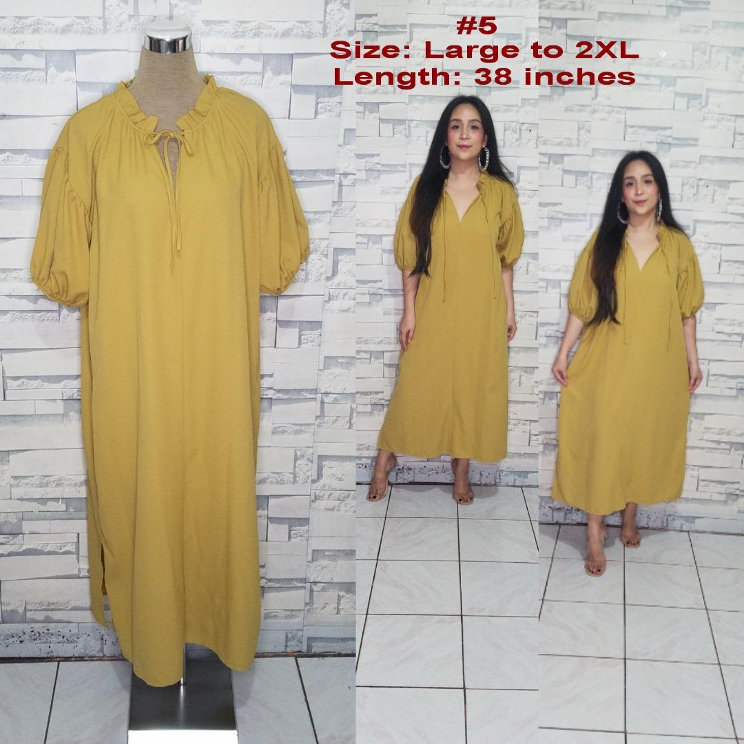 Mustard Yellow Maxi Dress with Puffed Sleeves, Women's Fashion, Dresses