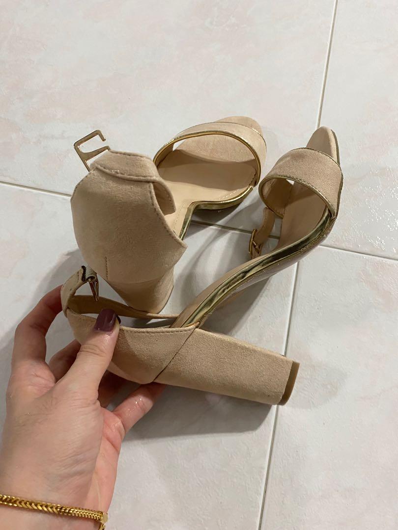 strappy block heels nude
