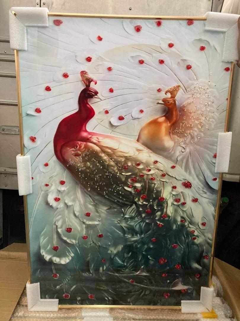 Peacock wall frame, wall decor, wall furniture (Category: Wall Decor) located in Manila. Submitted by aquarianworld (Listing ID 1176106869, Image 2). Description: Size: 60x90cm Material: Tempered with crystal/diamond attached on it ❌no glass frame covered ⭐️PM us the design that you would like to order.