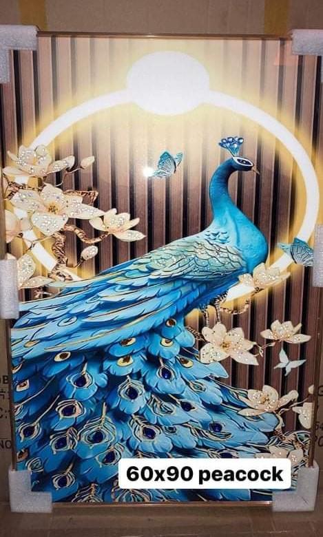 Peacock wall frame, wall decor, wall furniture (Category: Wall Decor) located in Manila. Submitted by aquarianworld (Listing ID 1176106869, Image 3). Description: Size: 60x90cm Material: Tempered with crystal/diamond attached on it ❌no glass frame covered ⭐️PM us the design that you would like to order.