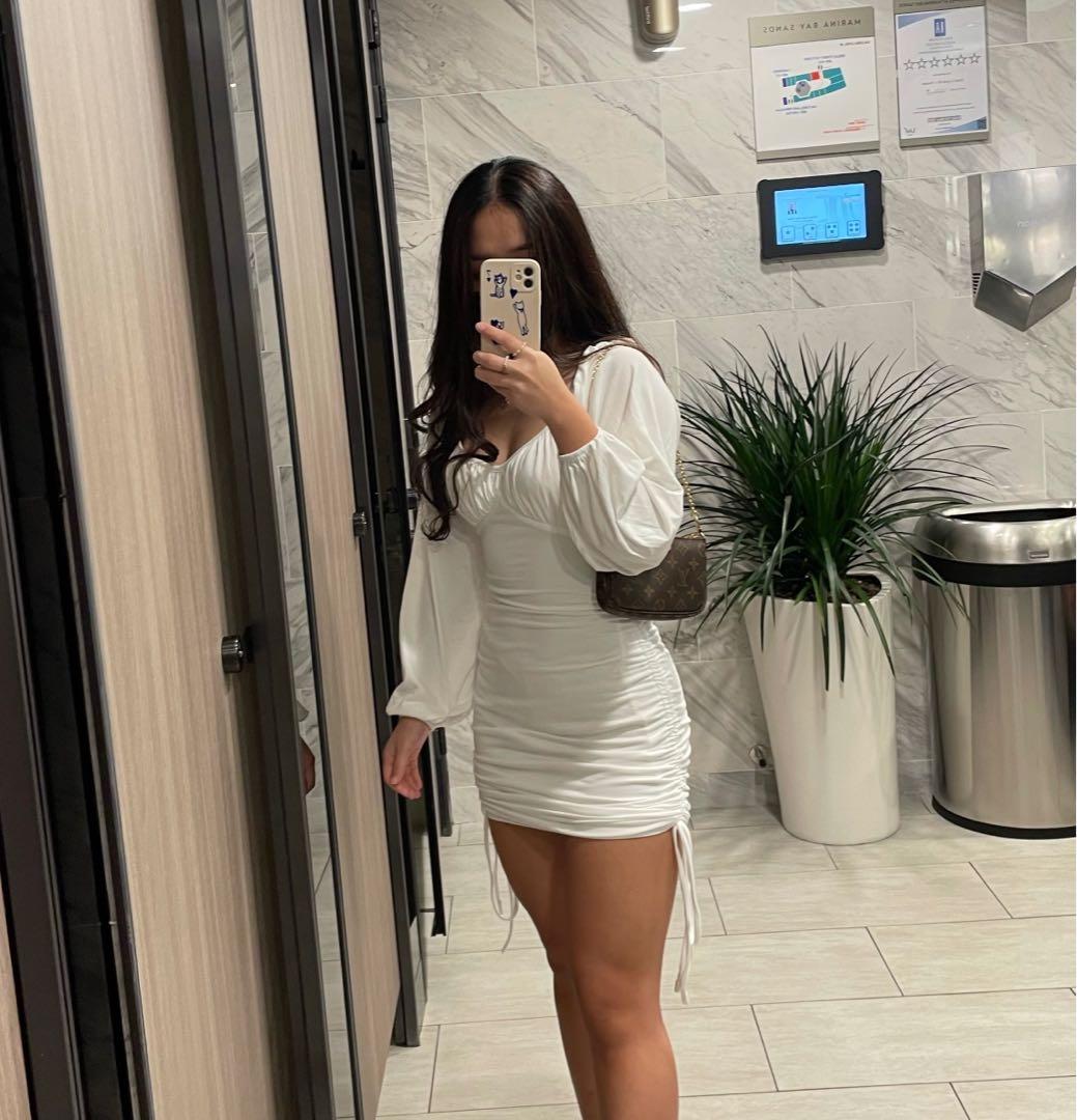 shein long sleeve white dress, Women's 