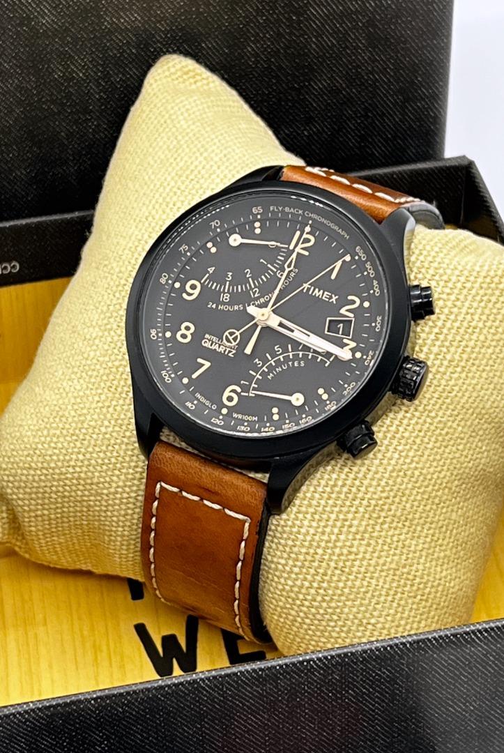 Timex T2N700 Intelligent Quartz SL Series Fly Back Chronograph Brown Leather Strap Watch