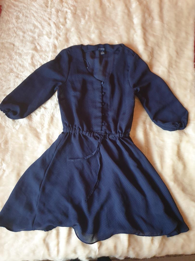 US Polo ASSN Blue Button Down Dress (Category: Dresses) located in Baguio. Submitted by formorecravings (Listing ID 1176056761, Image 1). Description: Like new! Small dotted style Shoulder length: 14in Sleeves length: 17in Chest width: 17in Waist: 27in; can be cinched with ribbon Length: 34in.