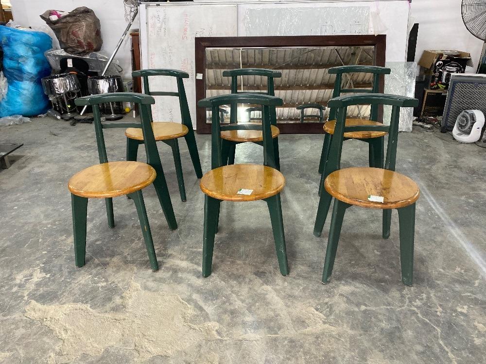Wooden Round Seat Dining Chair Green Colour / Kerusi Makan Tempat Duduk