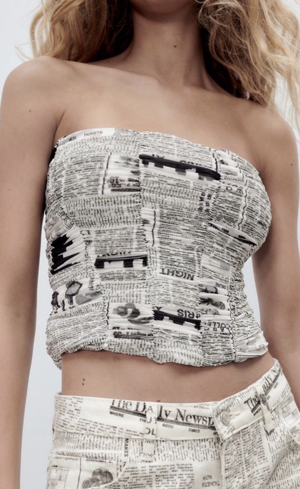 Newspaper Print Tulle Corset Top