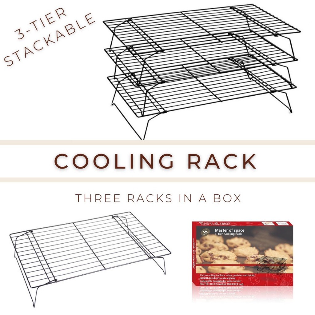 3pcs Separated Collapsible Stackable Non Stick Cooling Rack Black Gold