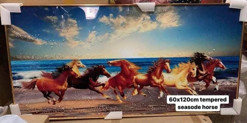 8 horse wall frame, kabayo wall frame, wall decor, home decor (Category: Wall Decor) located in Manila. Submitted by aquarianworld (Listing ID 1179683074, Image 3). Description: Size: 60x120cm Material: Tempered with crystal/diamond attached on it ❌no glass frame covered ⭐️PM us the design that you would like to order.