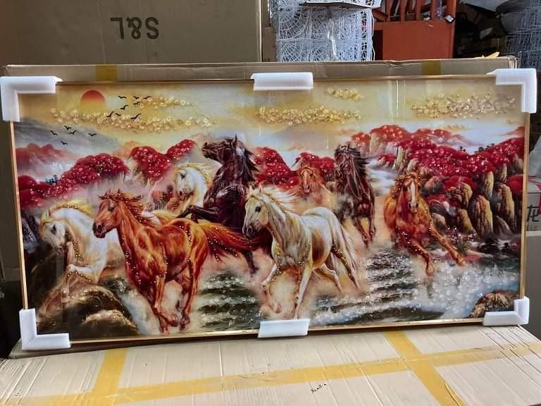 8 horse wall frame, kabayo wall frame, wall decor, home decor (Category: Wall Decor) located in Manila. Submitted by aquarianworld (Listing ID 1179683074, Image 2). Description: Size: 60x120cm Material: Tempered with crystal/diamond attached on it ❌no glass frame covered ⭐️PM us the design that you would like to order.