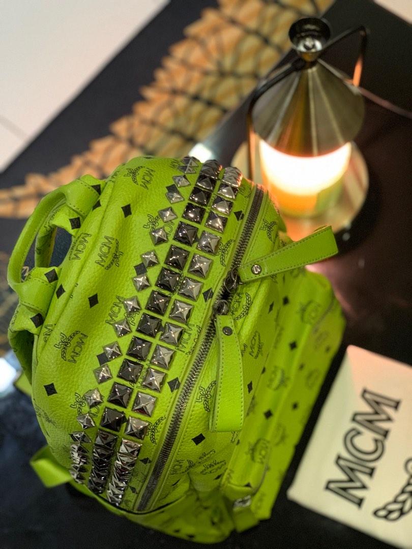 MCM Green Visetos Stark Leather Backpack Light green
