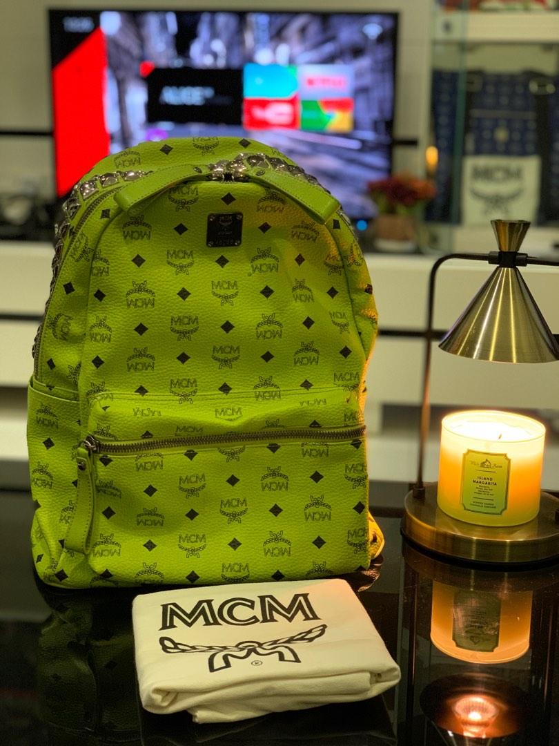 MCM Green Visetos Stark Leather Backpack Light green