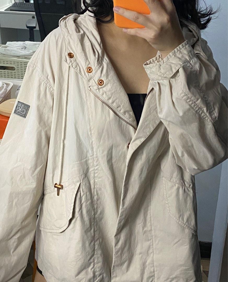 LP Posted Authentic CK Calvin Klein Beige Light Jacket with Hoodie and Rose Gold Metallic Accents