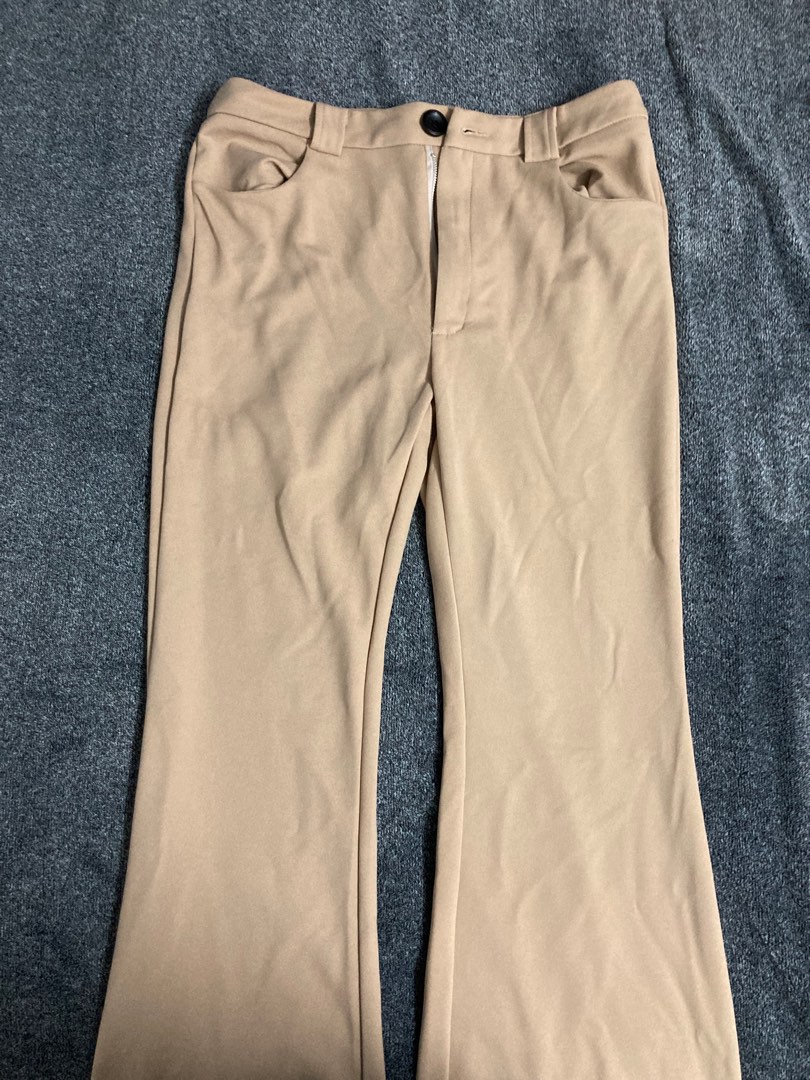 Women Beige Bell Bottom 4-Way Stretch Pants