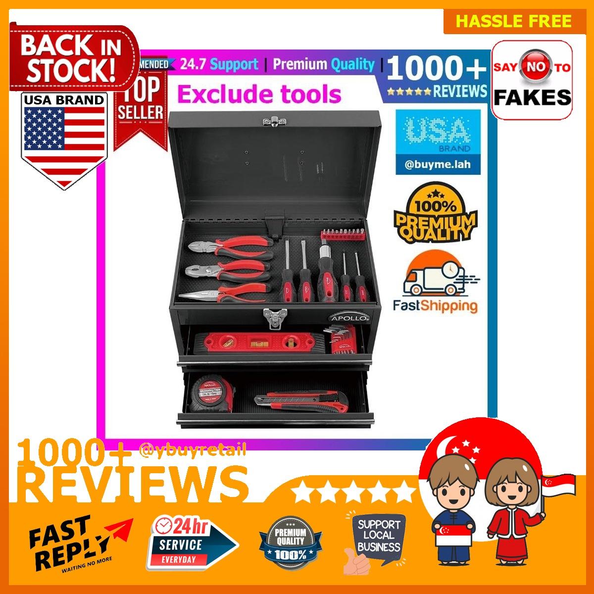 [BML] APOLLO TOOLS USA Black Metal Tool Box with Deep Top Compartment ...