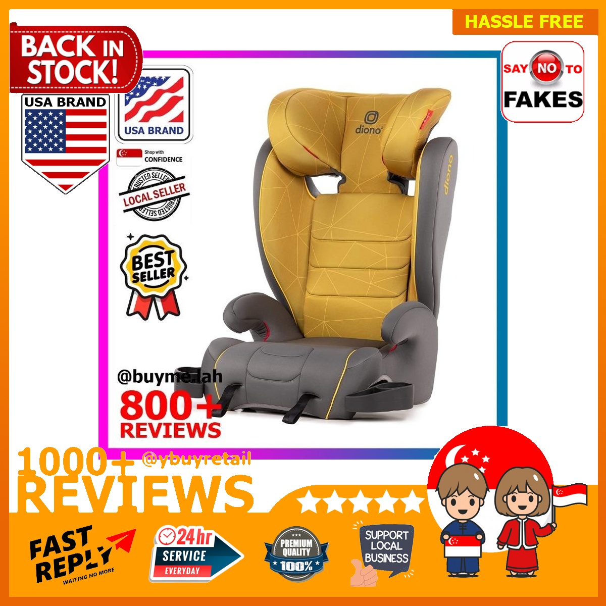 [BML] Diono Monterey XT High Back Booster, Yellow Sulphur car