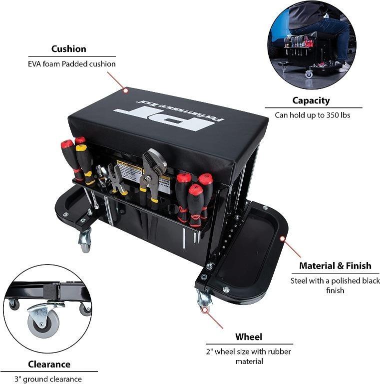[BML] Performance Tool 3Drawer Rolling Tool Chest Seat With Side Trays, Furniture