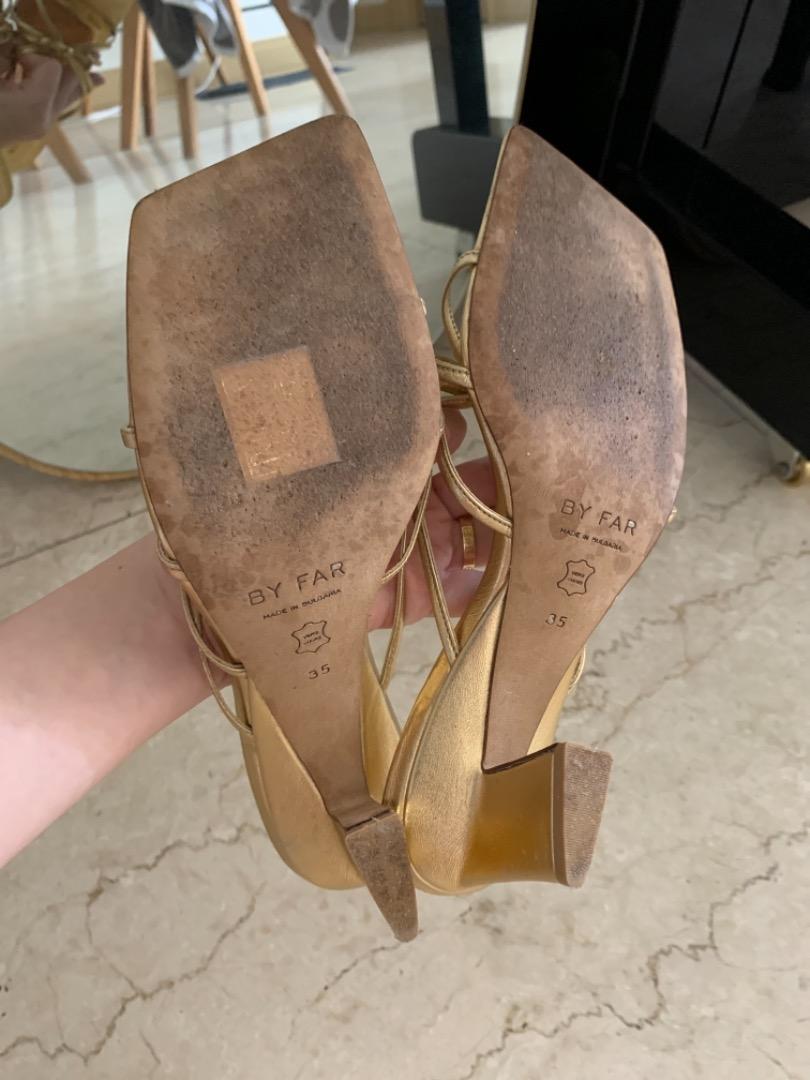 By Far gold leather shoes once wore once Women s Fashion